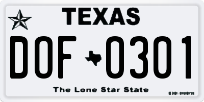 TX license plate DOF0301