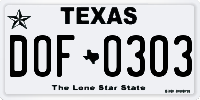 TX license plate DOF0303