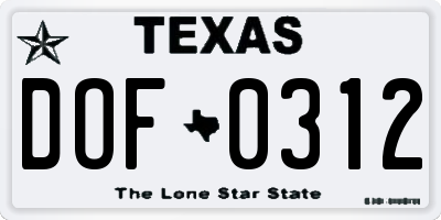 TX license plate DOF0312