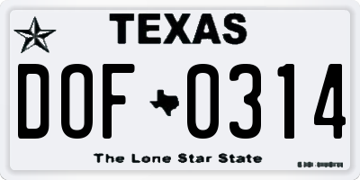 TX license plate DOF0314