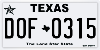 TX license plate DOF0315