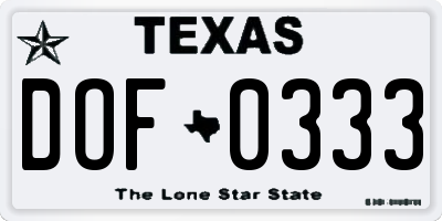 TX license plate DOF0333