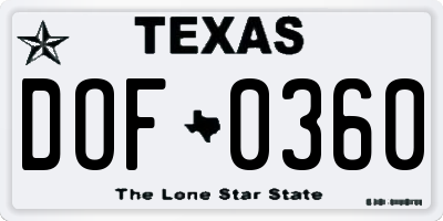 TX license plate DOF0360