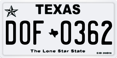 TX license plate DOF0362