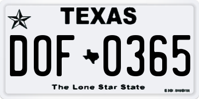 TX license plate DOF0365