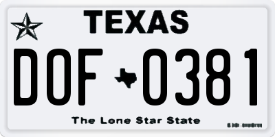 TX license plate DOF0381