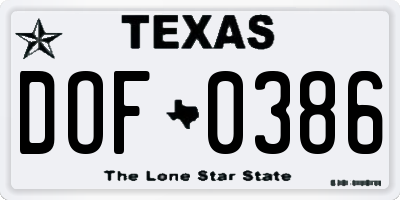 TX license plate DOF0386