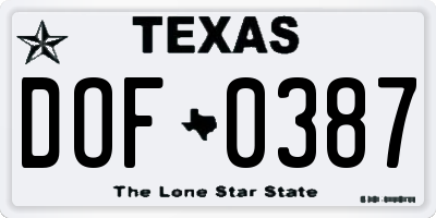 TX license plate DOF0387