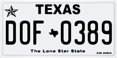 TX license plate DOF0389
