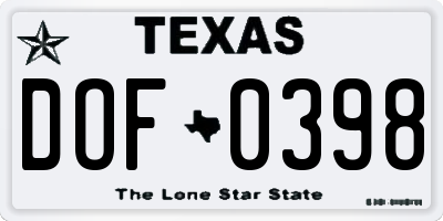 TX license plate DOF0398