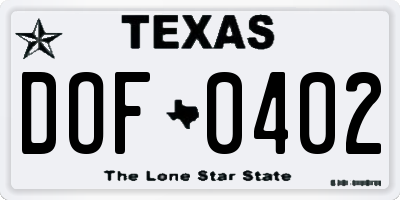 TX license plate DOF0402