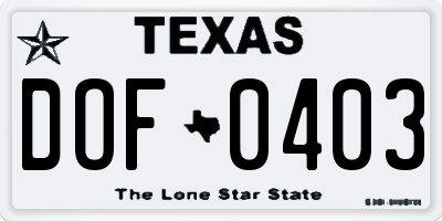 TX license plate DOF0403
