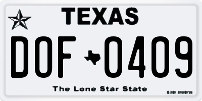 TX license plate DOF0409