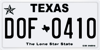 TX license plate DOF0410