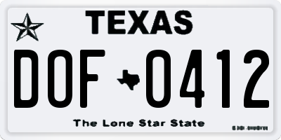 TX license plate DOF0412
