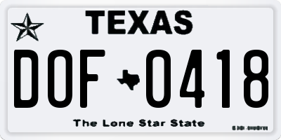TX license plate DOF0418