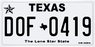 TX license plate DOF0419