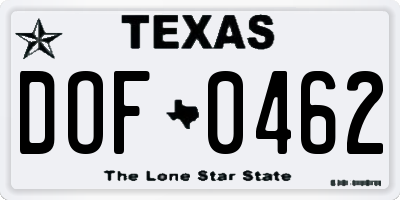 TX license plate DOF0462