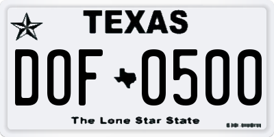 TX license plate DOF0500