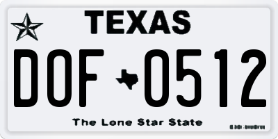 TX license plate DOF0512