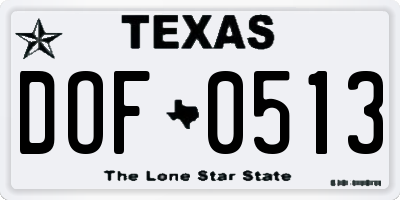 TX license plate DOF0513
