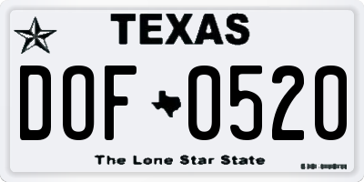 TX license plate DOF0520