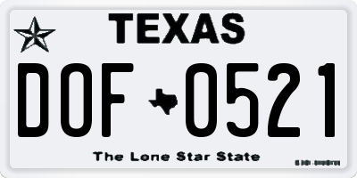 TX license plate DOF0521