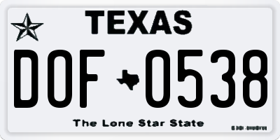 TX license plate DOF0538