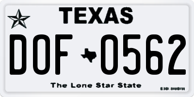 TX license plate DOF0562
