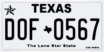 TX license plate DOF0567