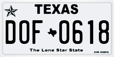 TX license plate DOF0618