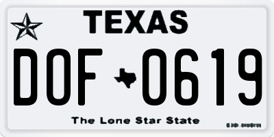 TX license plate DOF0619