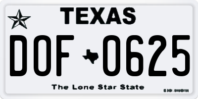 TX license plate DOF0625