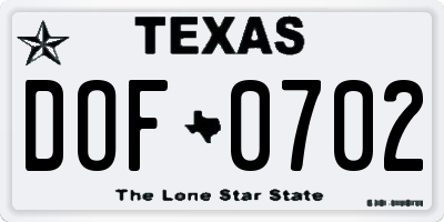 TX license plate DOF0702