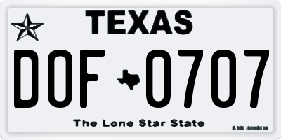TX license plate DOF0707