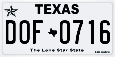 TX license plate DOF0716