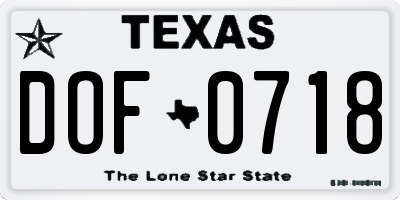 TX license plate DOF0718
