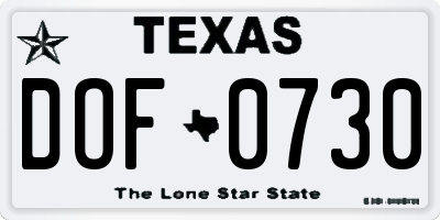 TX license plate DOF0730