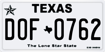 TX license plate DOF0762