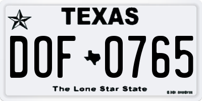 TX license plate DOF0765