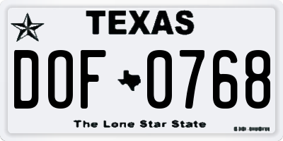 TX license plate DOF0768