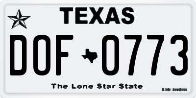 TX license plate DOF0773