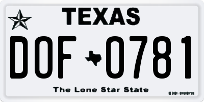 TX license plate DOF0781