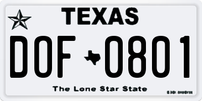 TX license plate DOF0801