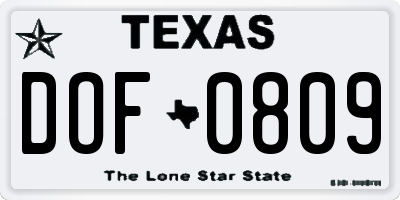 TX license plate DOF0809