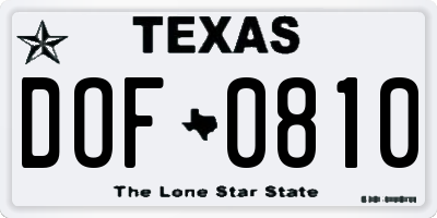 TX license plate DOF0810