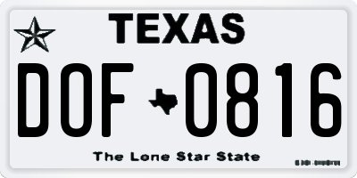 TX license plate DOF0816