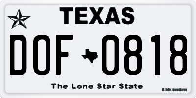 TX license plate DOF0818