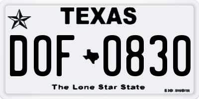 TX license plate DOF0830
