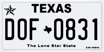 TX license plate DOF0831